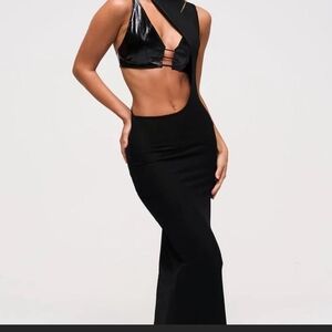 Murci Cutnout Bodycon Maxi Dress Mesh Womens Size 6 Black Sleeveless